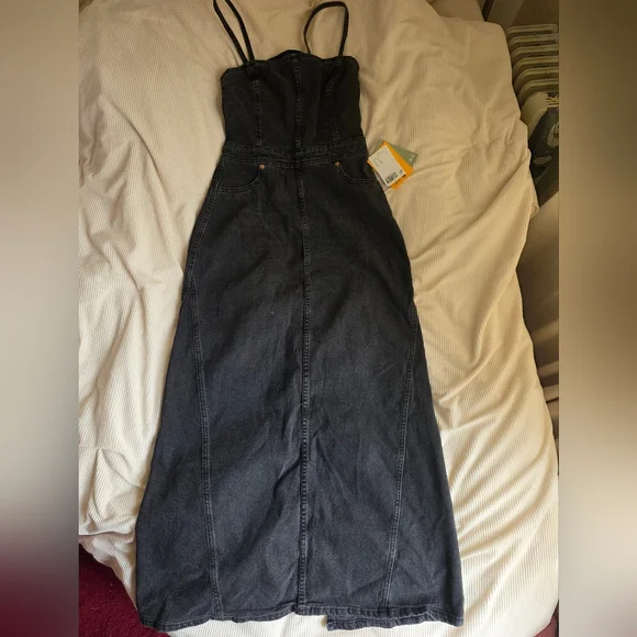 Zara Strappy Denim Maxi Dress Black Sze S BNWT - Picture 10 of 15